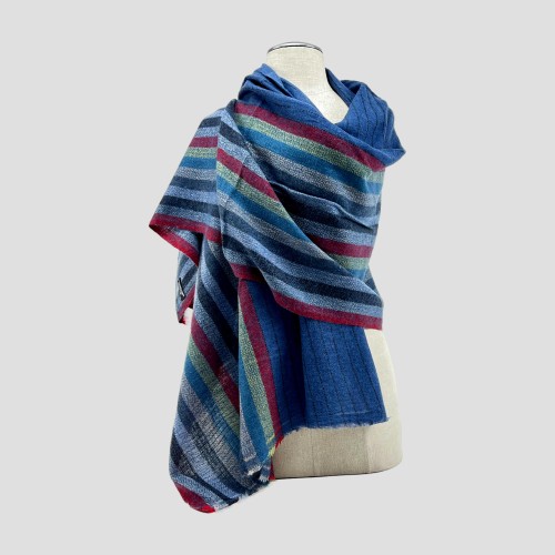 Luxurious Blue and more Stripe Cashmere Shawl - Soft, Warm, and Stylish, 100% Cashmere